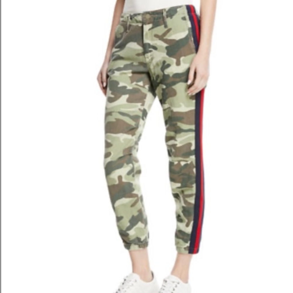 MOTHER No-Zip Misfit Straight-Leg Camo-Print Cropped Pants w/ Side Stripe